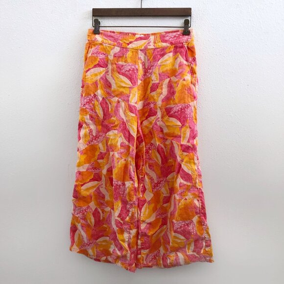 CHYNTIA ROWLEY  100% Linen Wide Leg Crop Pull On Pants Size Large - Picture 1 of 7